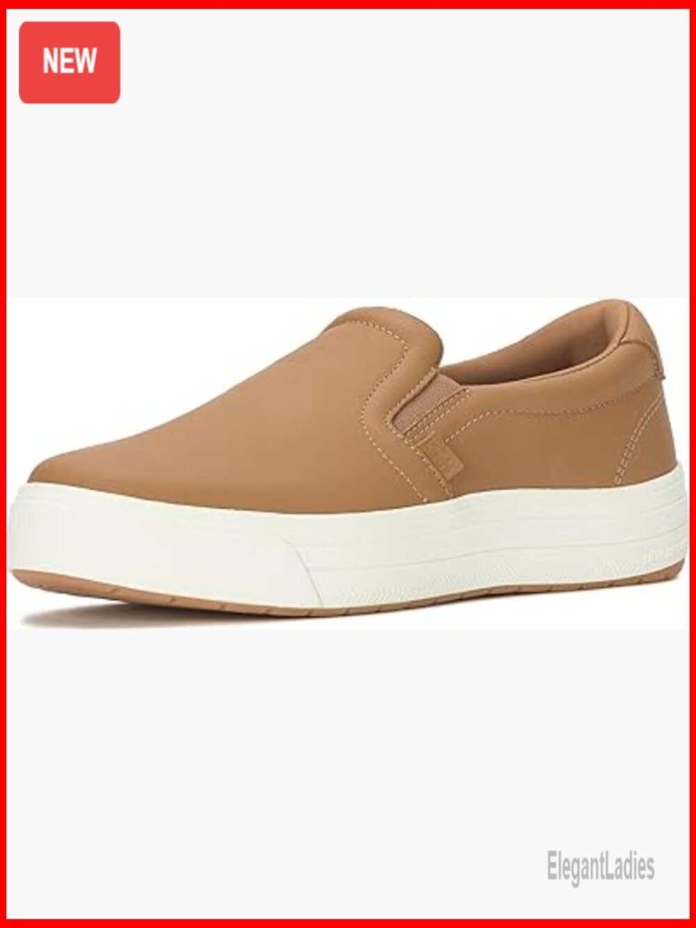 Leather Slip-On Platform Sneakers with Arch Support, Size 8